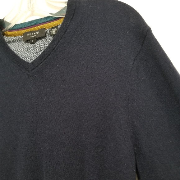 Ted Baker London Mens Navy Blue V-neck Wool Cashmere Sweater Fine Knit Medium - Picture 5 of 11